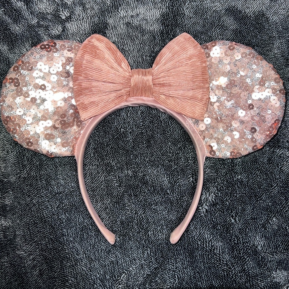 Rose Gold Sequin Minnie Ears with Blush Pink Bow